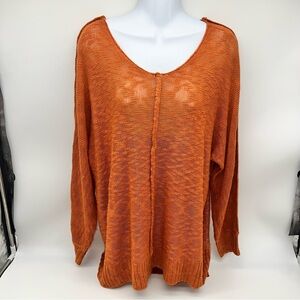 Mittoshop Rust Loose Texture  Long Sleeve knit Top/Sweater in Pumpkin-Size L